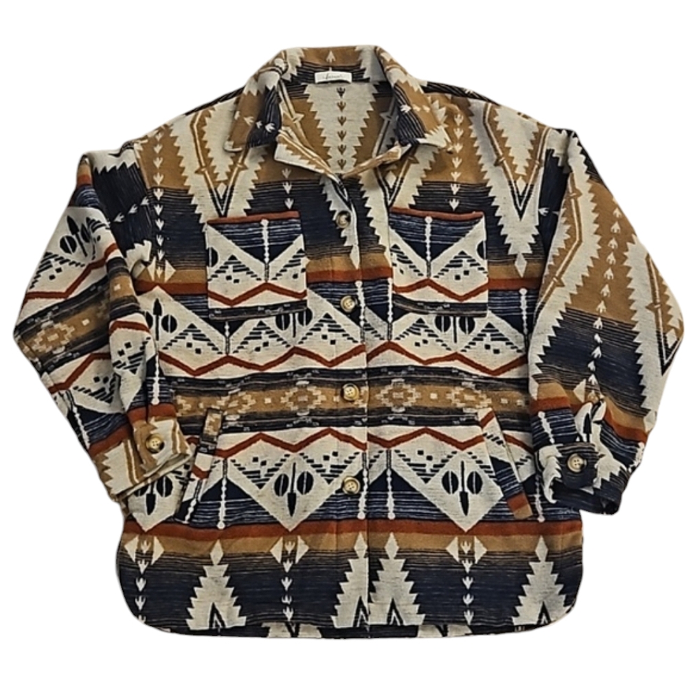 Women's Western Aztec Fleece Shacket Button Front Jacket‎ Boho Ranch Sz M